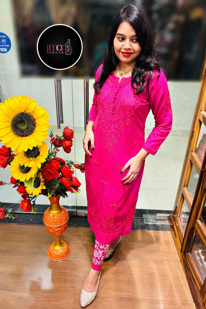 A Day In Colors -  Chikankari Kurti set(Pink)