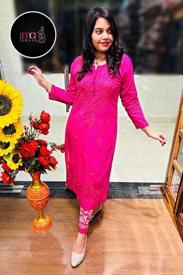 A Day In Colors -  Chikankari Kurti set(Pink)