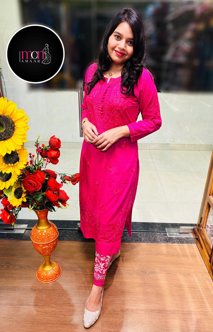 A Day In Colors -  Chikankari Kurti set(Pink)