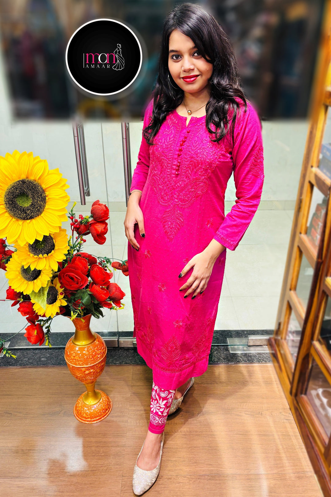 A Day In Colors -  Chikankari Kurti set(Pink)