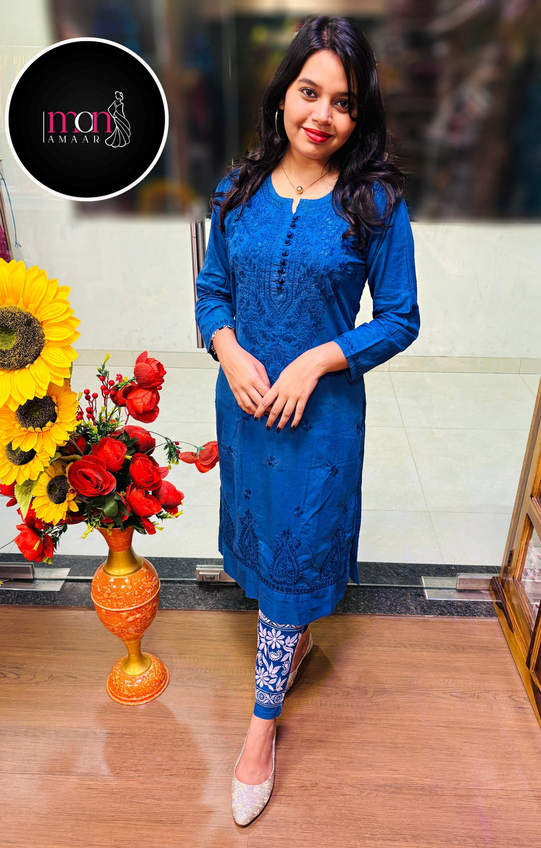 A Day In Colors - Chikankari Kurti Set(Blue)