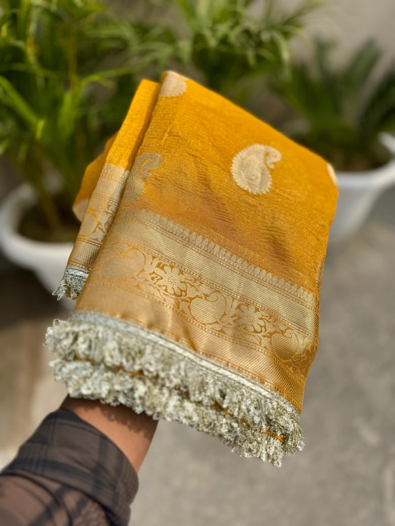 Scent Of Serenity Banarasi Tissue Katan Yellow Silk Saree