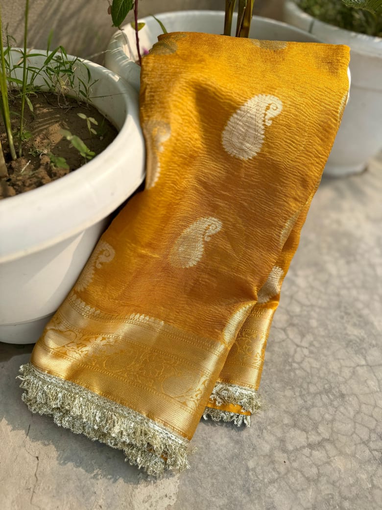 Scent Of Serenity Banarasi Tissue Katan Yellow Silk Saree