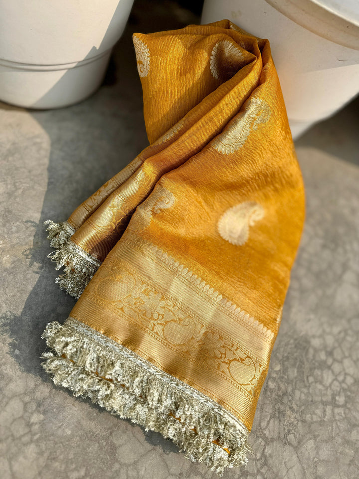 Scent Of Serenity Banarasi Tissue Katan Yellow Silk Saree