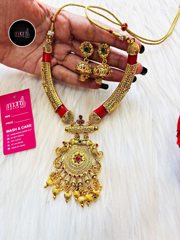 Chandrika- Copperish Golden Plated Necklace set