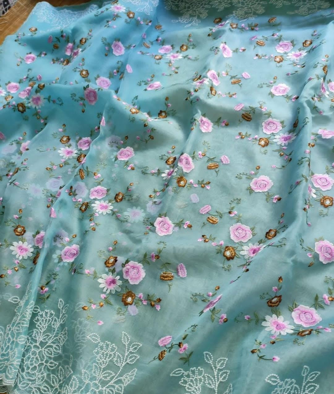 March Icon Banarasi Organza Blue Silk Saree