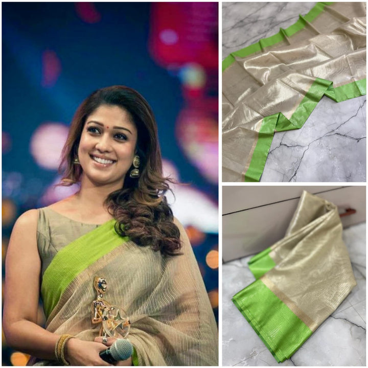 Nayantara Inspired Banarasi Tissue Silk Saree