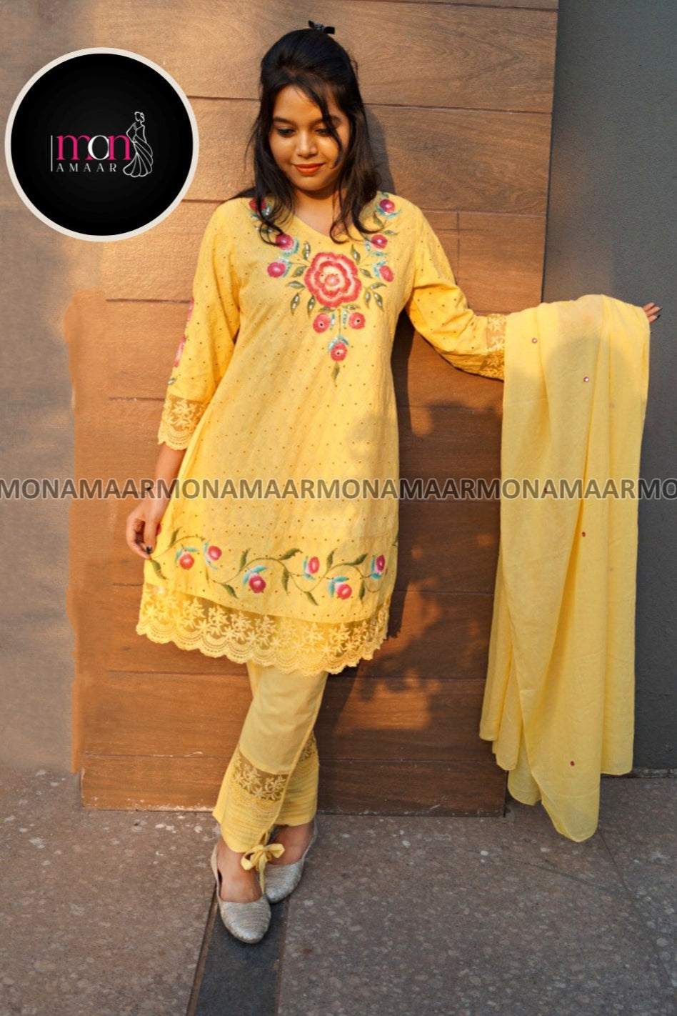 Shades Of Yellow Cotton Kurti Set