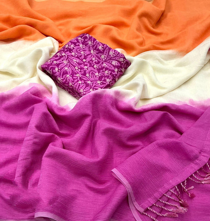 Tri- Color Chiffon Silk Saree
