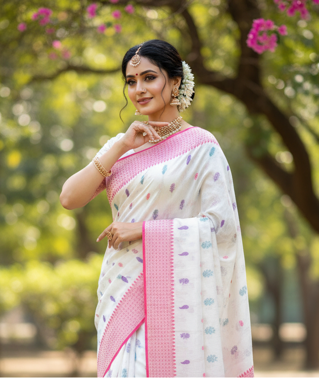 Threaded Glory - Bhagalpuri  Linen Saree