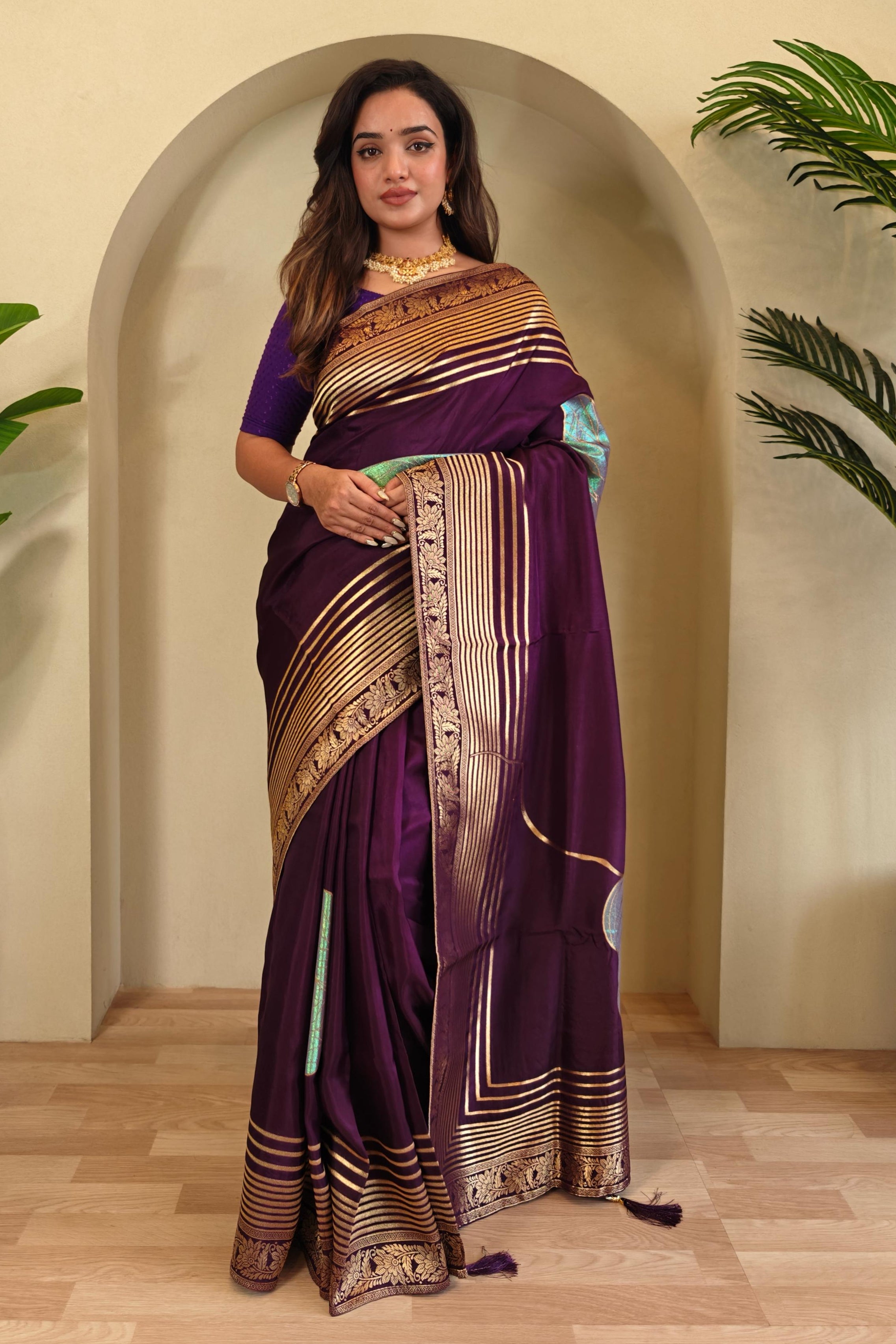 Brush Of Bloom Banarasi Muga Silk Saree – Monamaar