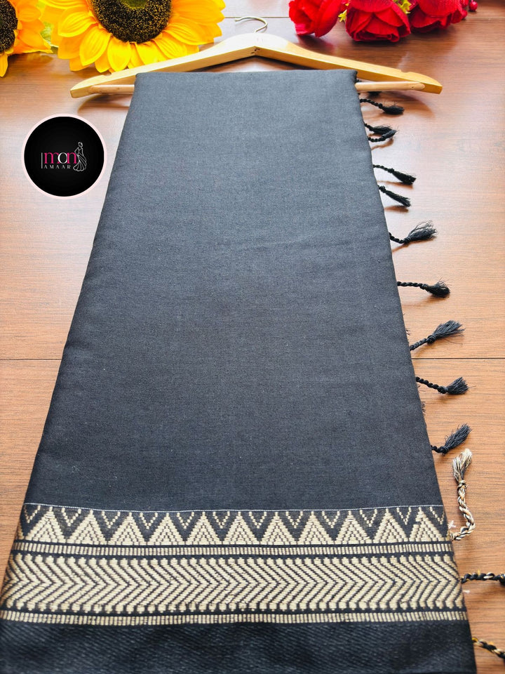 Gratifying Pure Khadi Cotton Black Saree