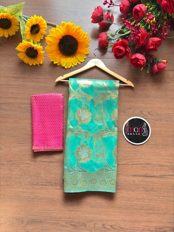 Ocean Heart Organza Silk Saree