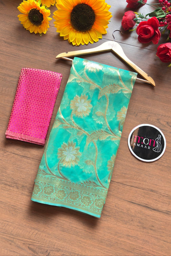 Ocean Heart Organza Silk Saree