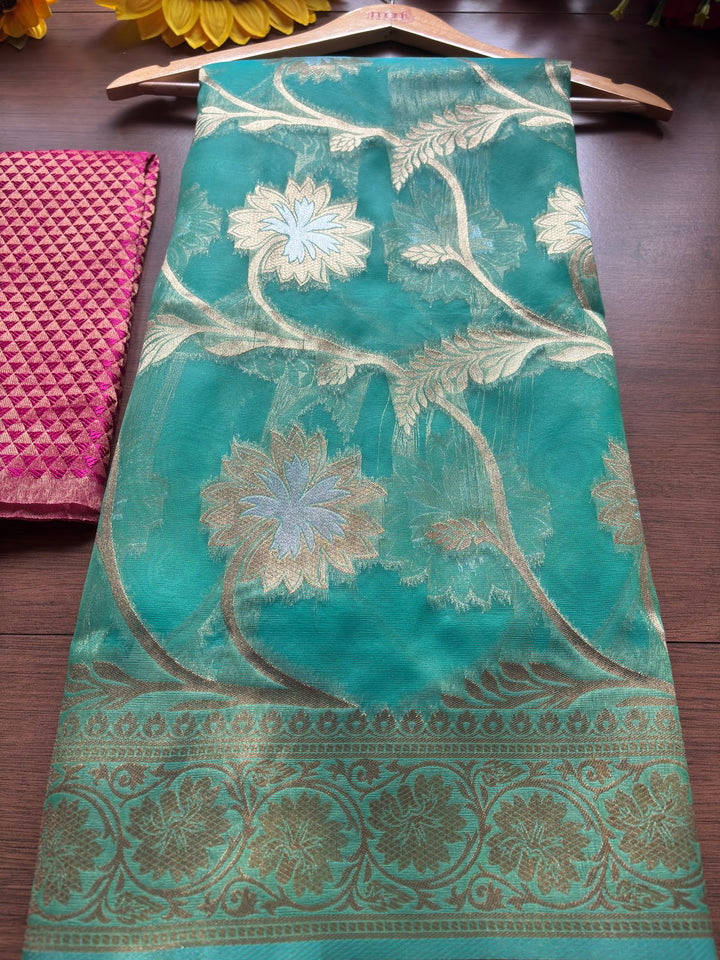 Ocean Heart Organza Silk Saree
