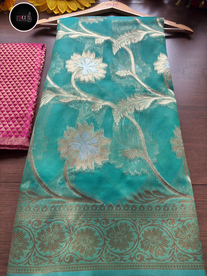 Ocean Heart Organza Silk Saree