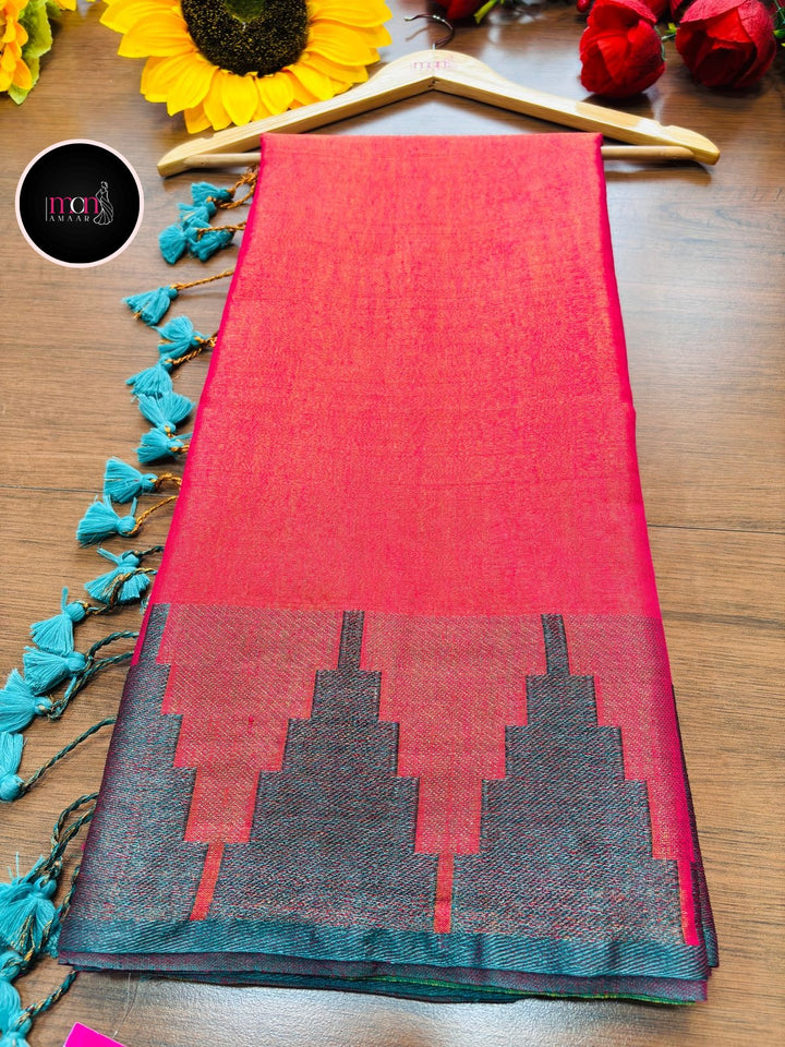 Temple Border  Tissue Khadi Saree