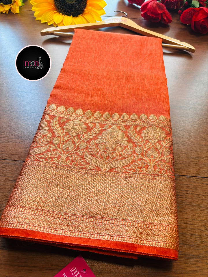 Pure Handwoven Silk Linen Banarasi Saree [new]