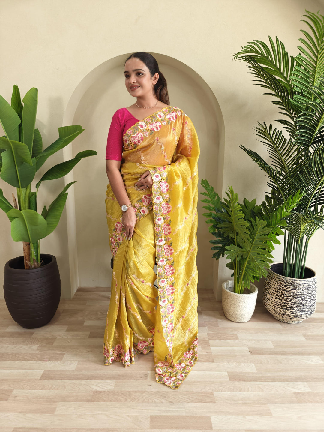 Love In The Air Crush Silk Yellow Saree