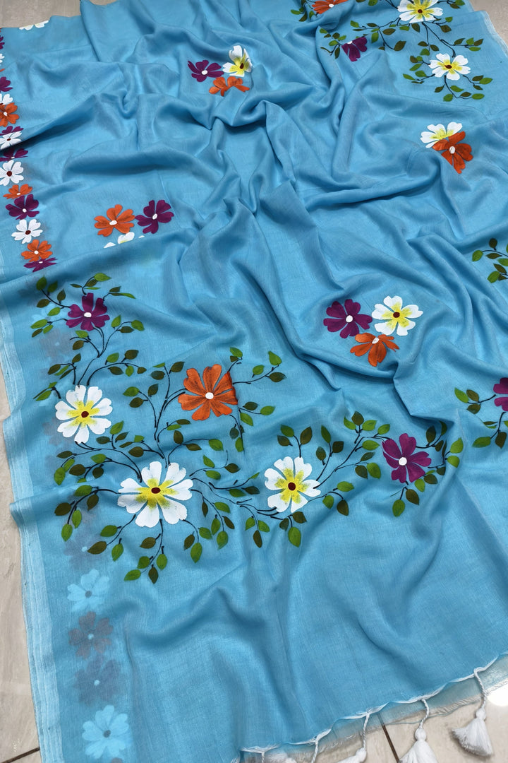 PrasonKumari Mul Cotton Blue Saree