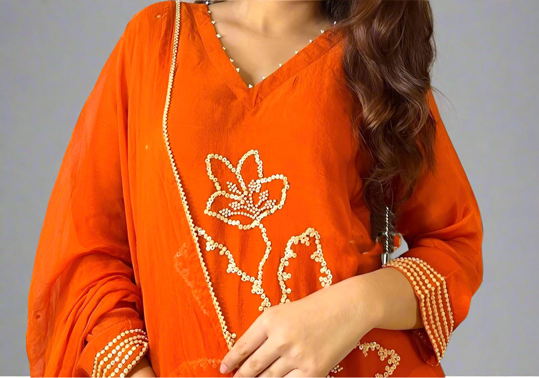 Orange Shade Rayon Kurti Set