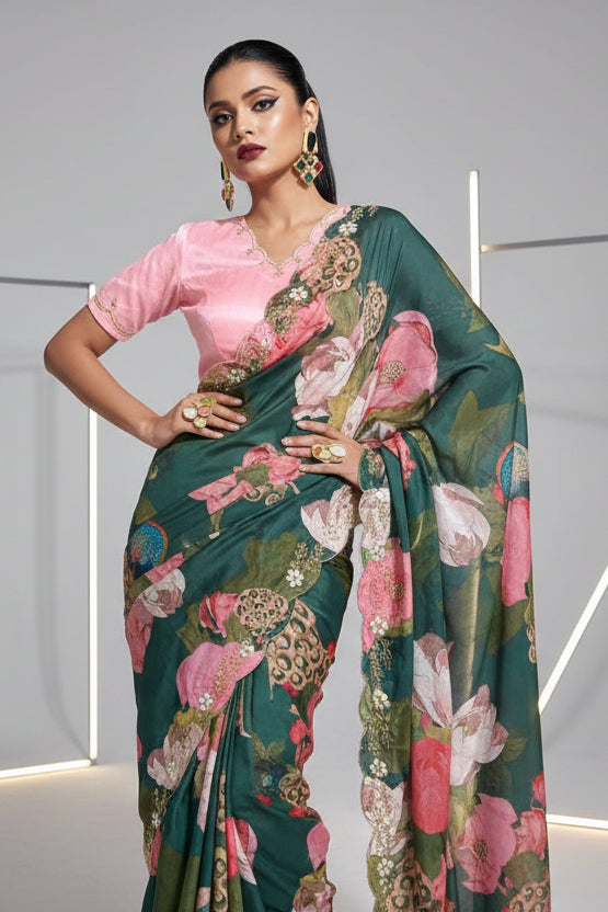 With And Always Chinnon Silk Saree