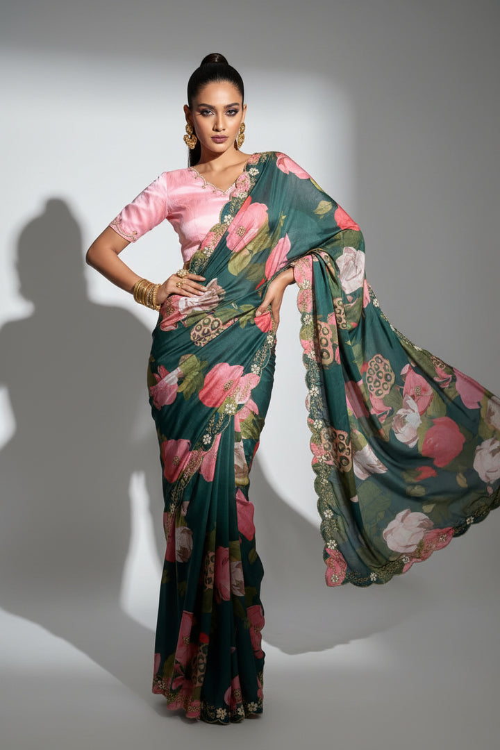 With And Always Chinnon Silk Saree