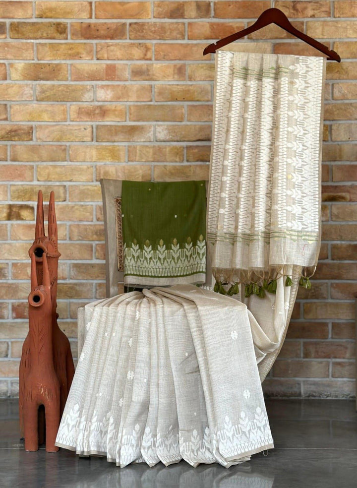 Draped In Devotion Muga Cotton Jamdani Saree