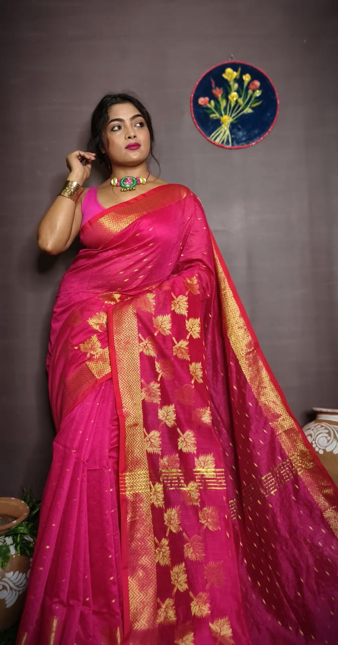 Leaf Design Cotton Silk Jamdani Saree