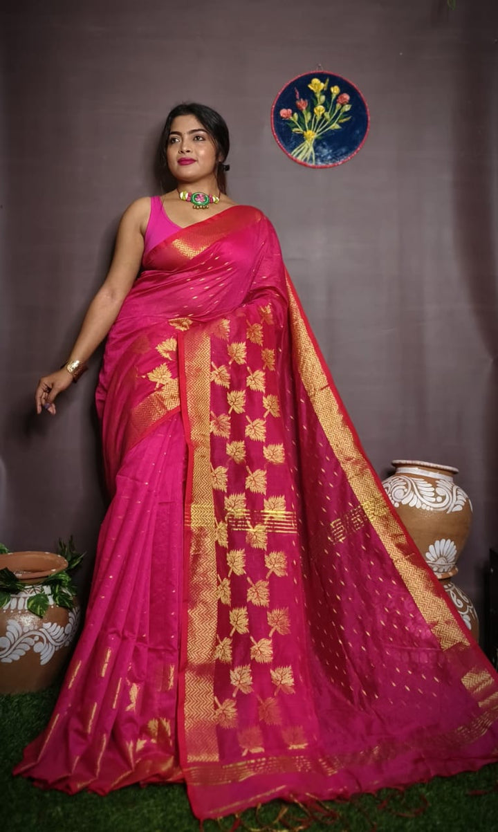 Leaf Design Cotton Silk Jamdani Saree