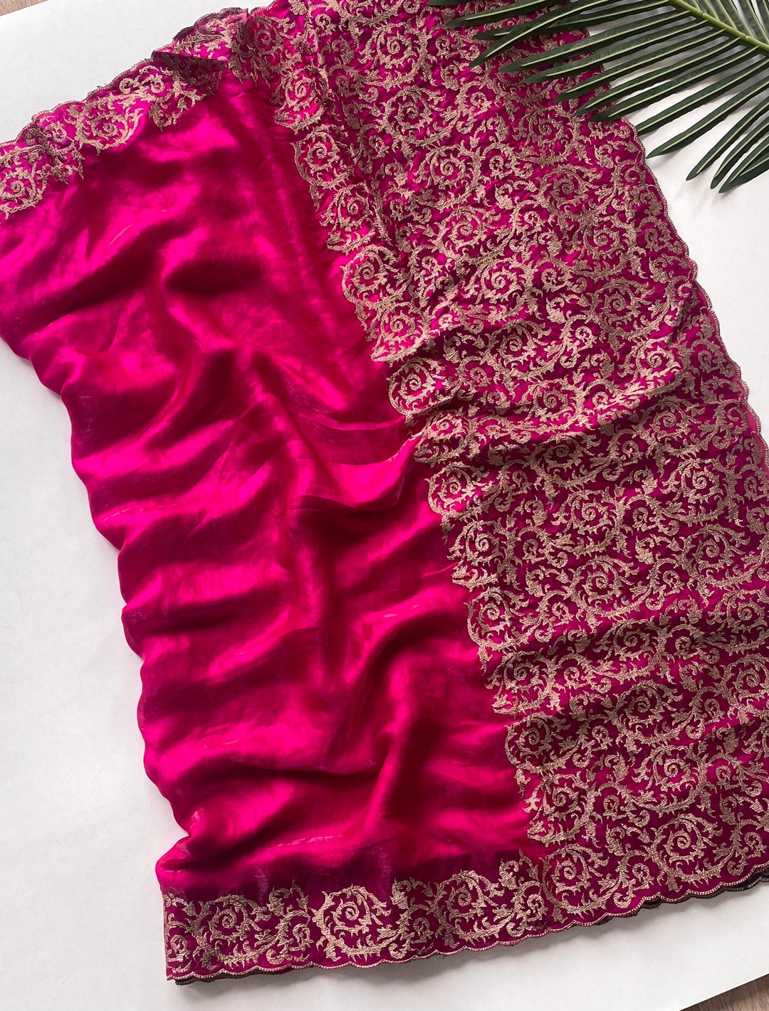Feather Fall Fancy Chiffon Pink Saree