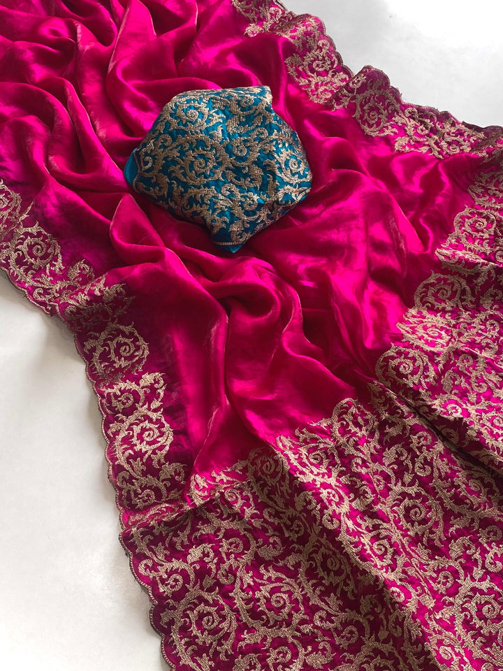 Feather Fall Fancy Chiffon Pink Saree