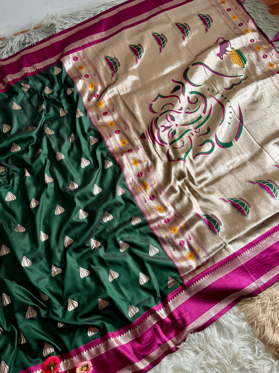 Ganpati Bappa Inspired Paithani Silk Saree