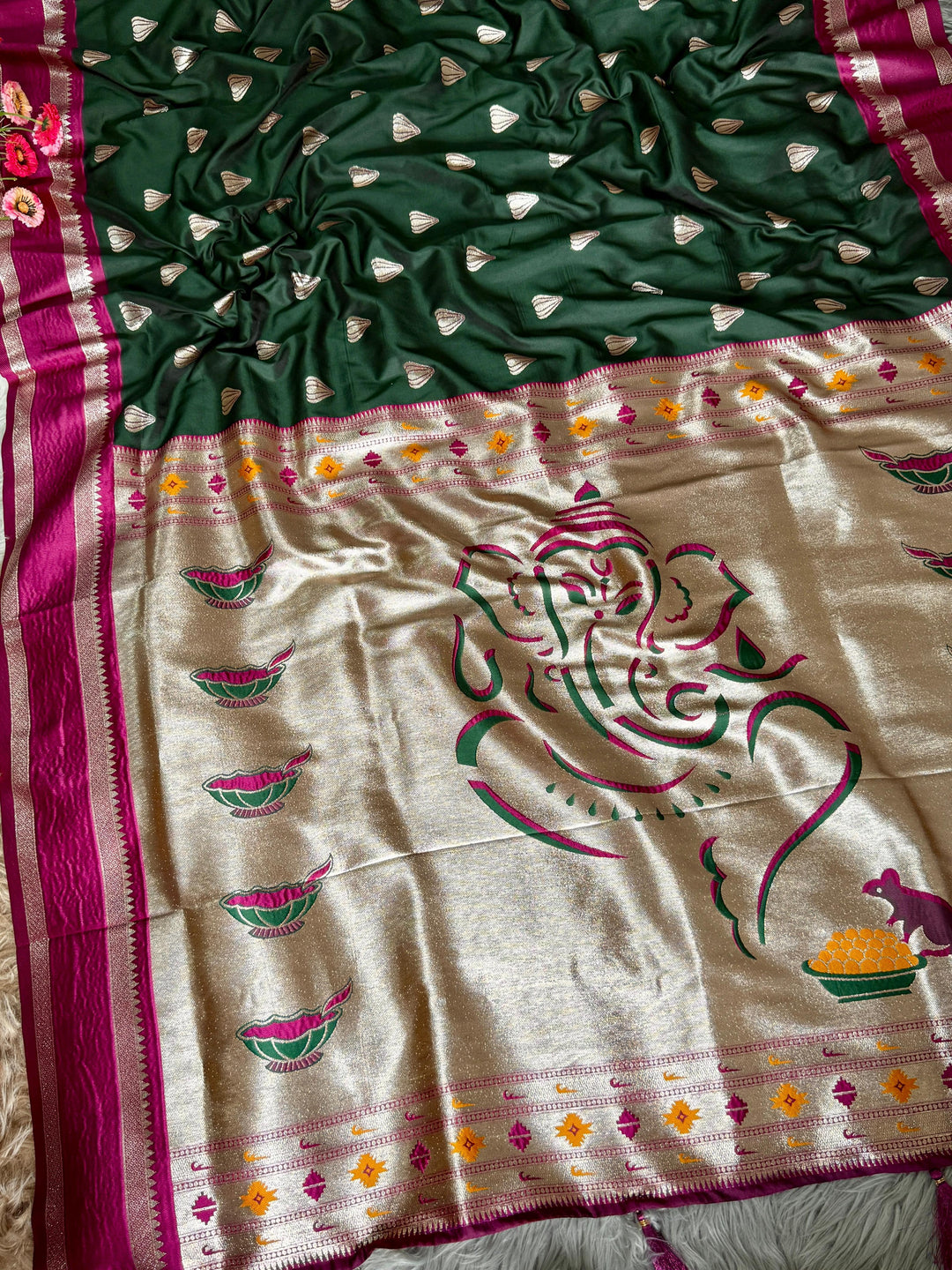 Ganpati Bappa Inspired Paithani Silk Saree