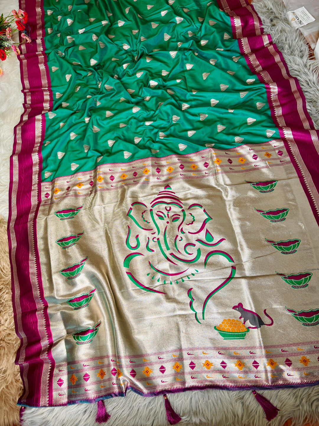 Ganpati Bappa Inspired Paithani Silk Saree