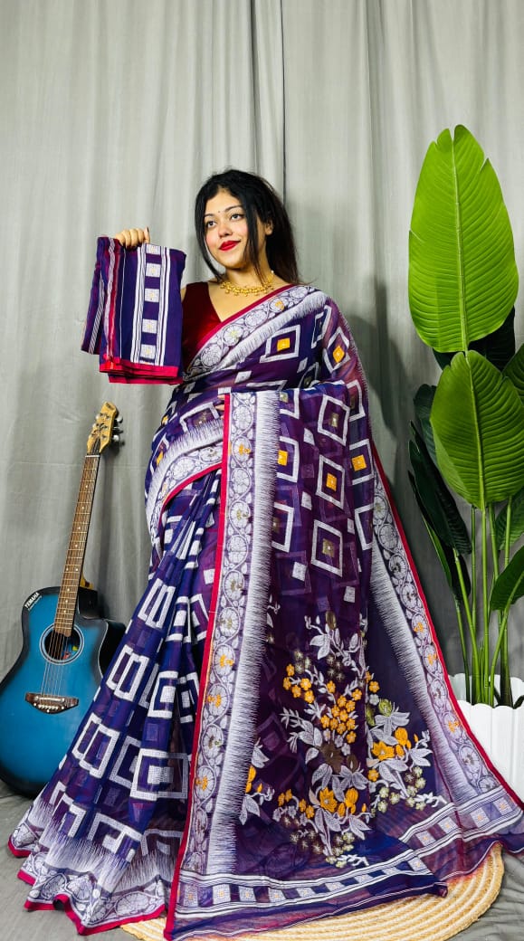 Ranga Bhor Fuleshwari Dhakai Jamdani Saree