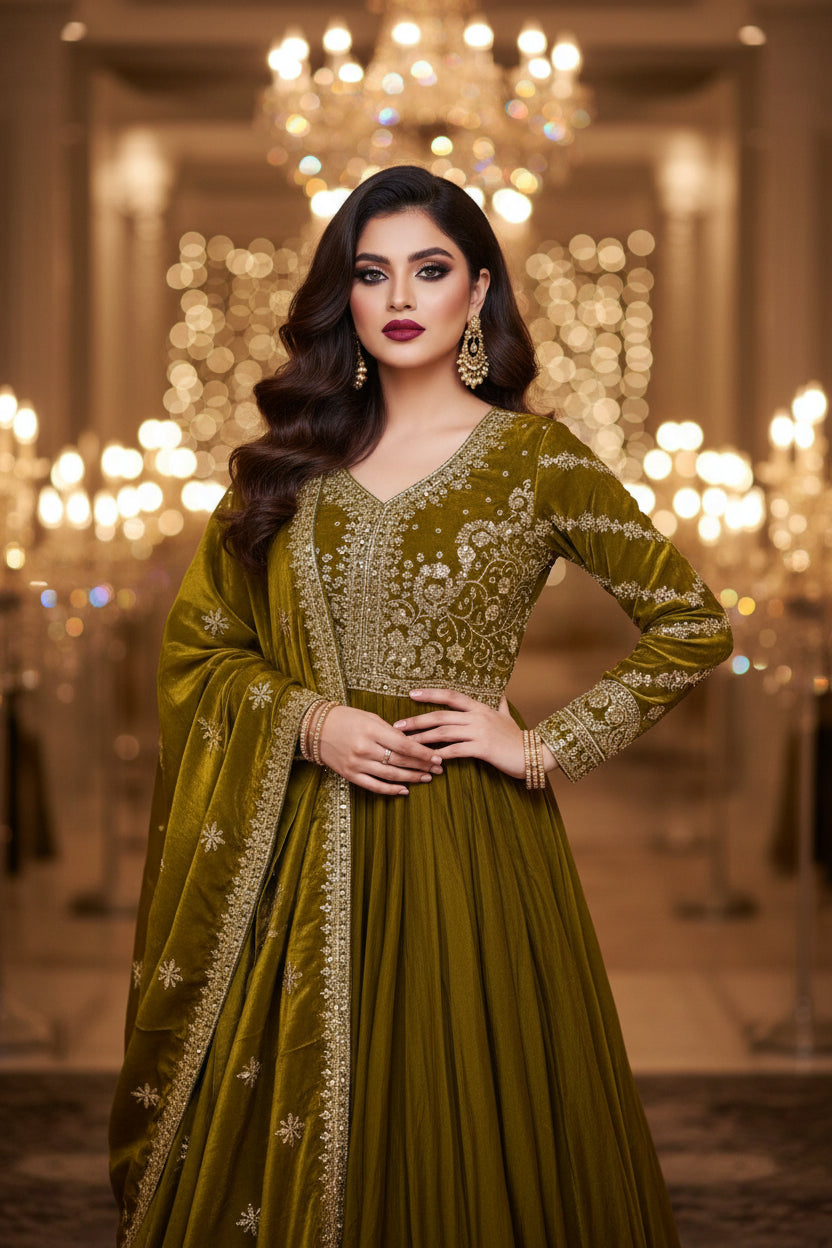 Dewdrop Bliss Fancy Silk Gown Set