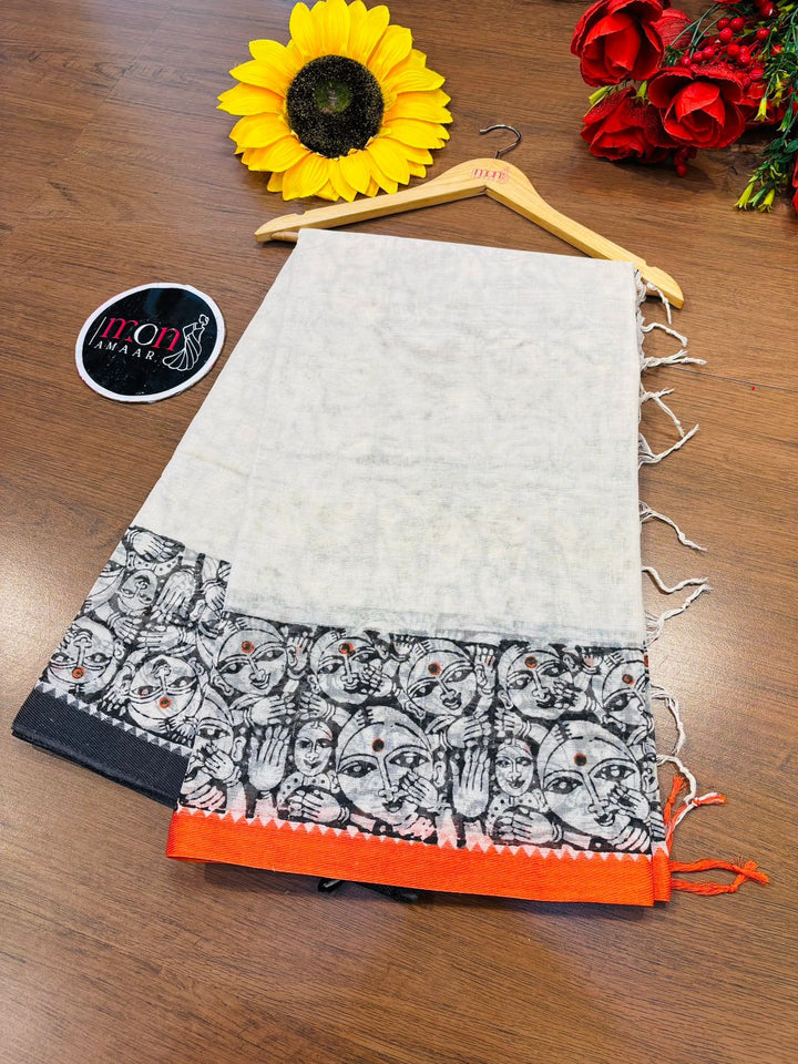 Path Chhobi- Handloom Dhonekhali Cotton Saree