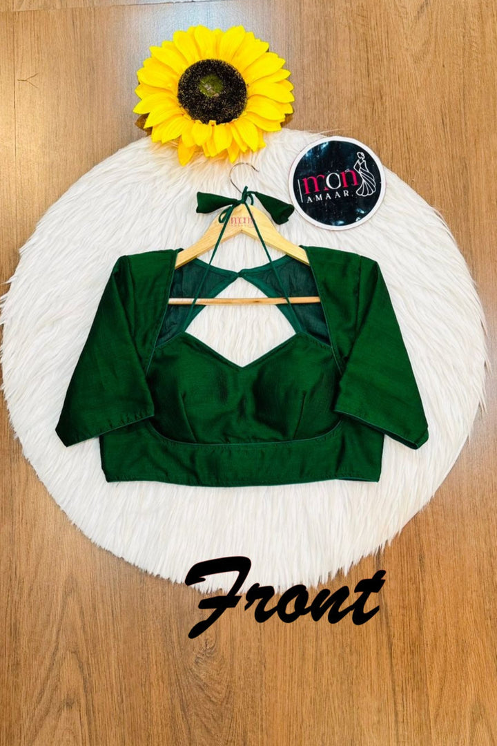 Green Masaba Style Vichitra Silk Blouse