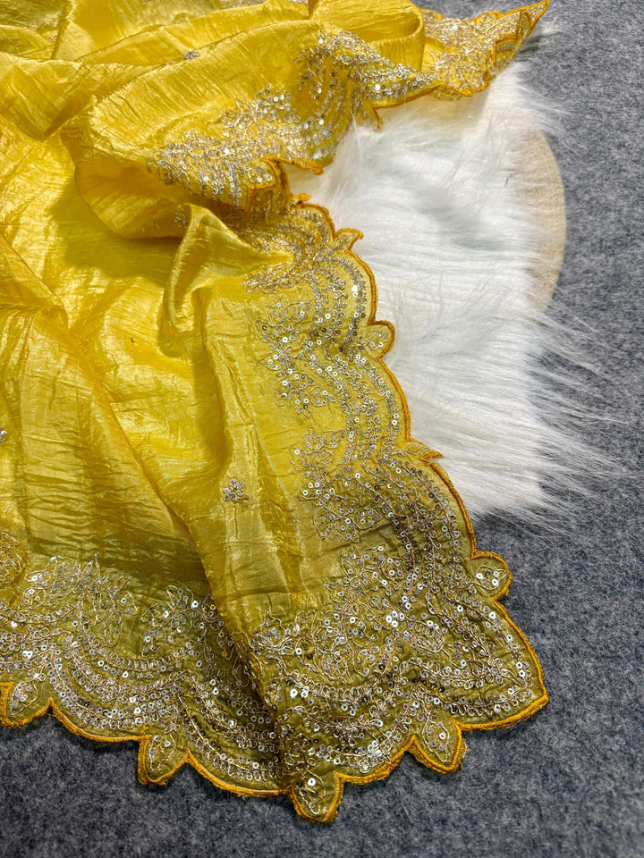 Eternal Lumina Yellow Crush Silk Saree