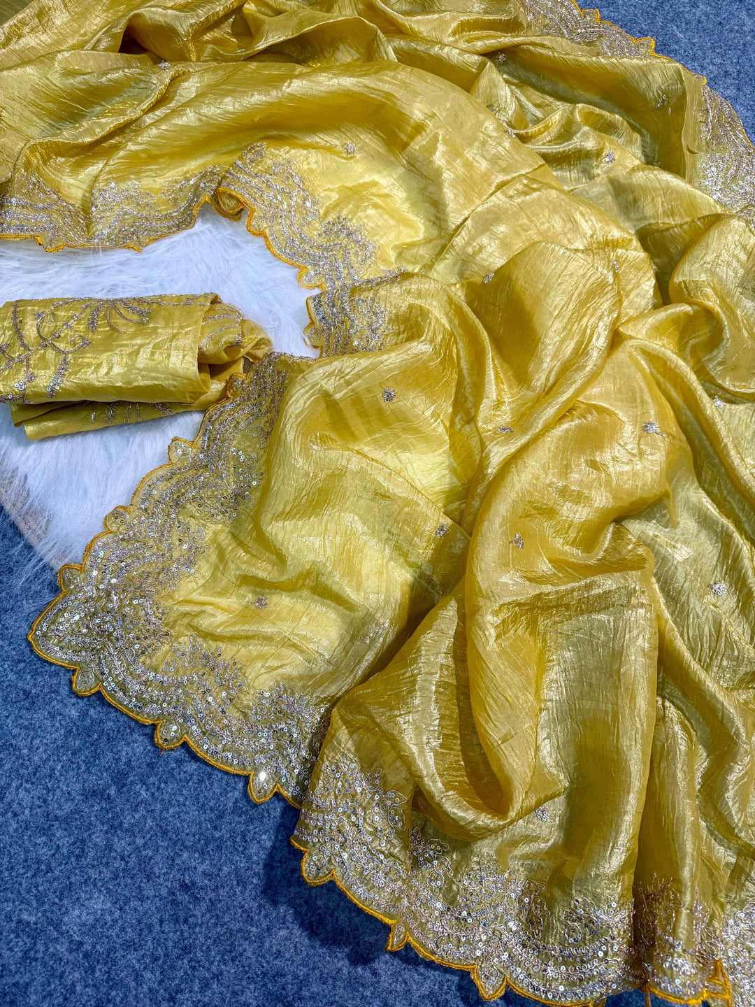 Eternal Lumina Yellow Crush Silk Saree
