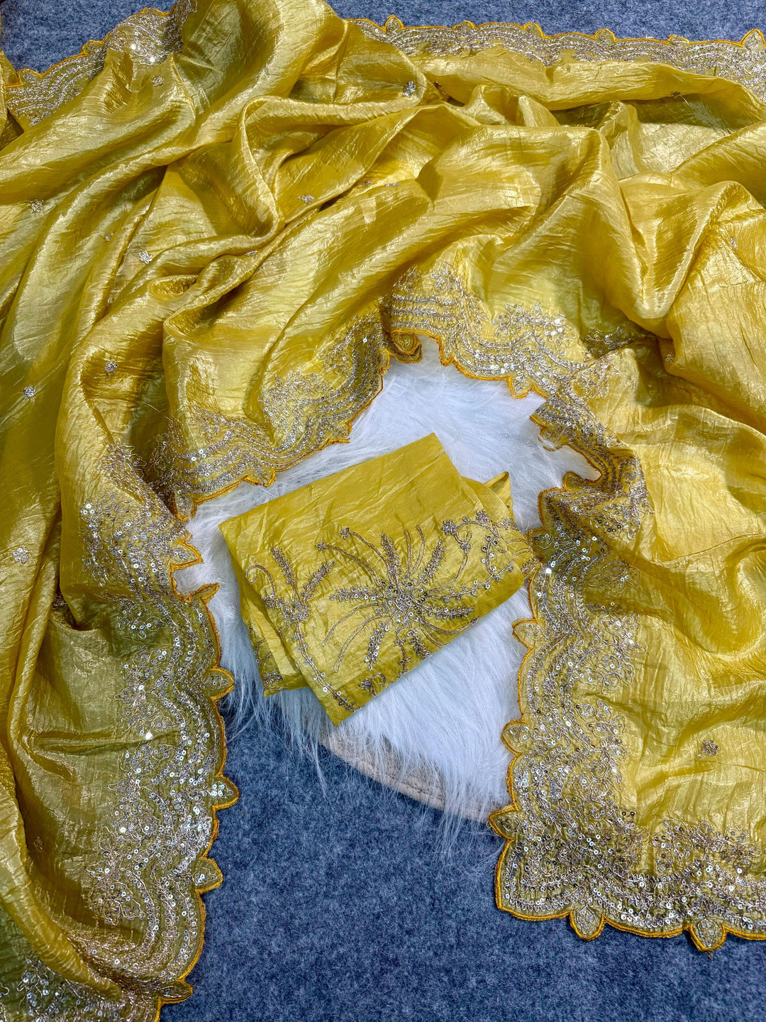 Eternal Lumina Yellow Crush Silk Saree