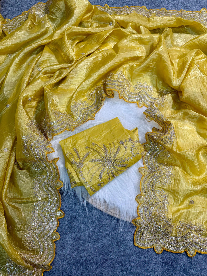 Eternal Lumina Yellow Crush Silk Saree
