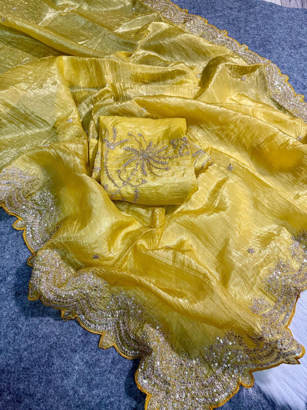 Eternal Lumina Yellow Crush Silk Saree