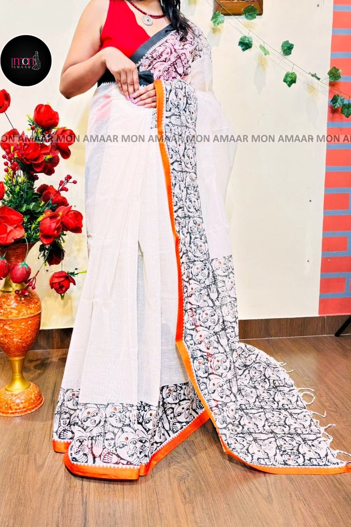 Path Chhobi- Handloom Dhonekhali Cotton Saree