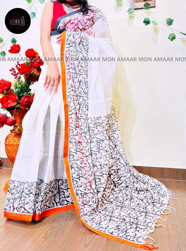 Path Chhobi- Handloom Dhonekhali Cotton Saree