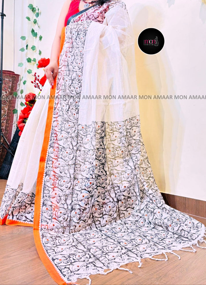Path Chhobi- Handloom Dhonekhali Cotton Saree