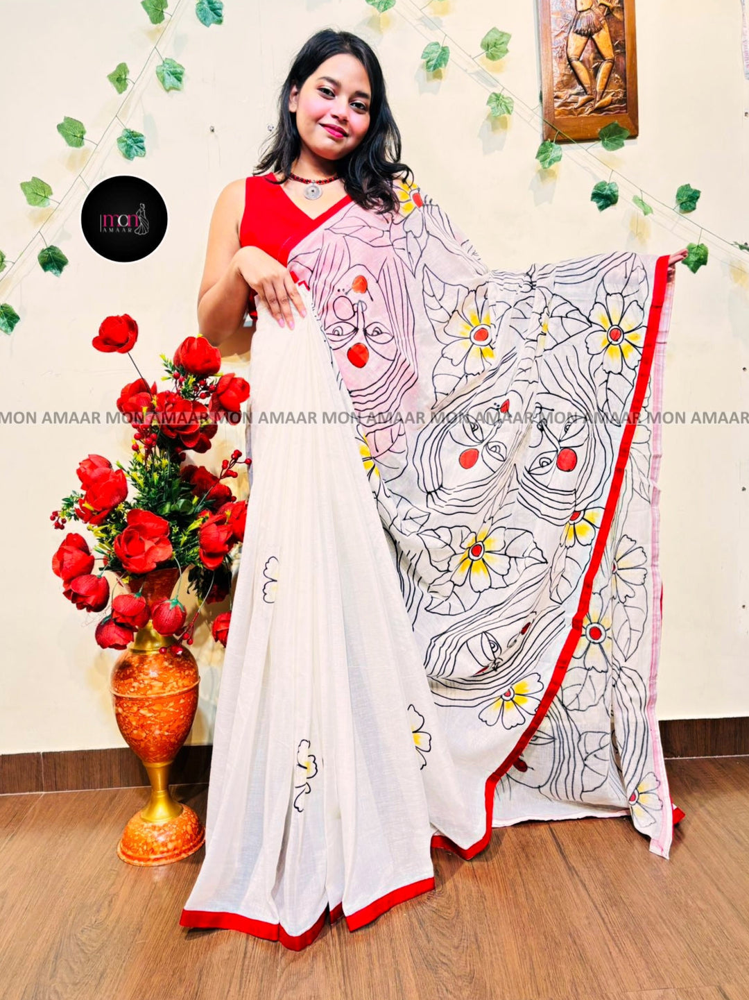 Chhobi- Handloom Dhonekhali Cotton Saree