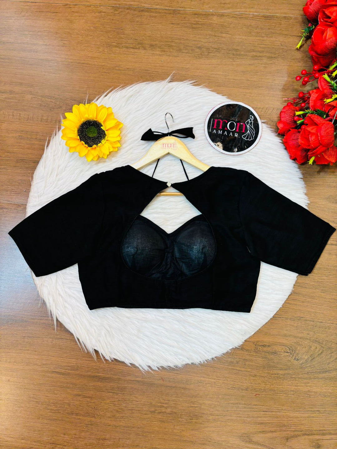 Black Masaba Style Vichitra Silk Blouse