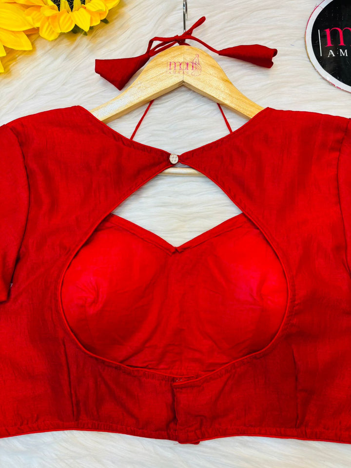 Red Masaba Style Vichitra Silk Blouse